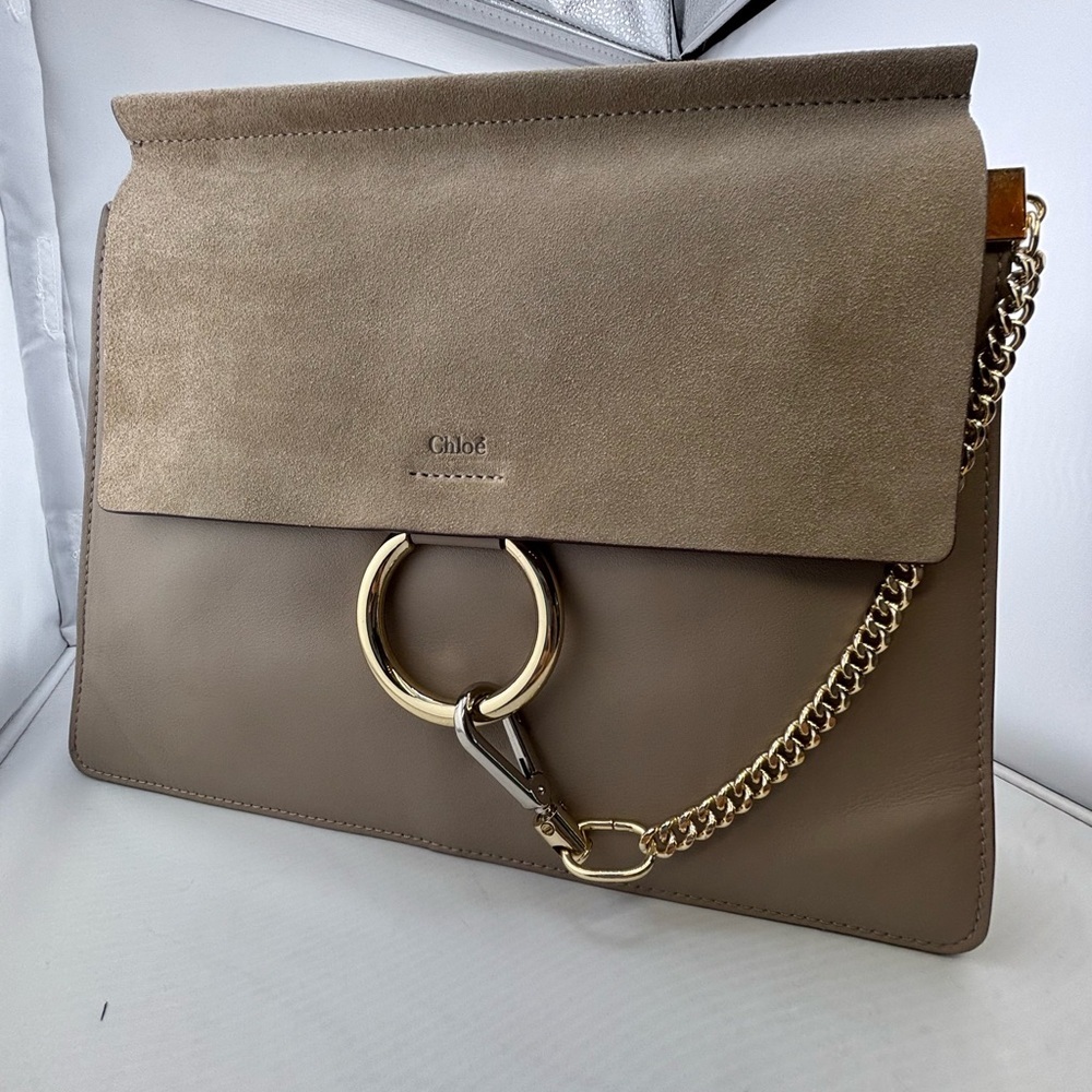 Chloé Faye Medium Shoulder Bag Suede & Leather Motty Grey - Picture 8 of 16